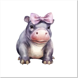 Hippopotamus Wearing Bow Posters and Art